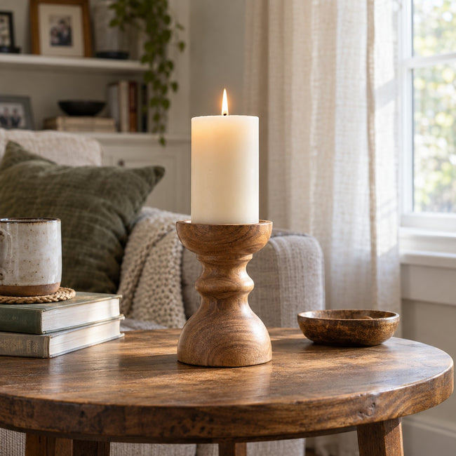 Cove Wooden Candle Holder in a realistic home setting